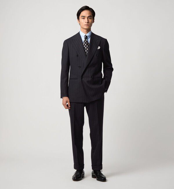 UNITED ARROWS「ワイドストライプ ダブル 6ボタン スーツ MC‐MODEL ヨコストレッチ」|スーツ|NAVY