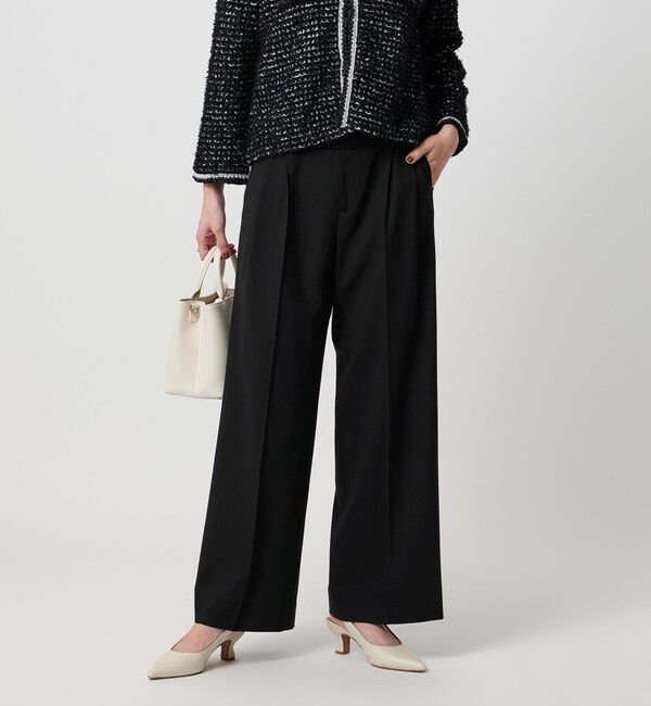 UNITED ARROWS「トロピカル ２タック ワイドパンツ ストレッチ」|チノ|BLACK