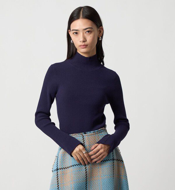 EMMEL REFINES「＜EMMEL REFINES＞EM HW ソデボタン タートルニット」|ニット・セーター|NAVY