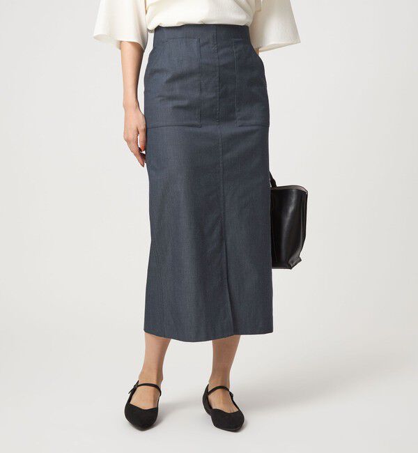 UNITED ARROWS green label relaxing「［size SHORTあり］キチントボトムス Iライン スリム タイト スカート シャンブレー」|タイト|NAVY