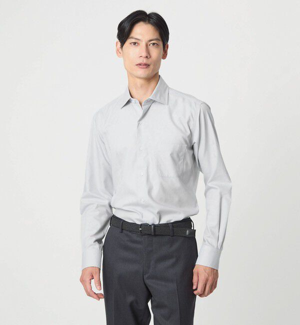 UNITED ARROWS green label relaxing「コットン ヘリンボーン ワイドカラー ドレスシャツ -形態安定-」|シャツ・ブラウス|LT.GRAY