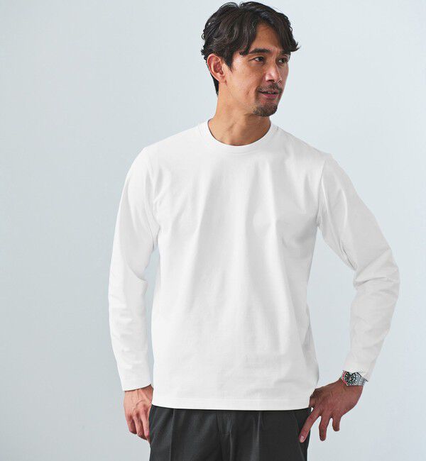UNITED ARROWS green label relaxing「【WEB限定】JUST fit クリーン カノコ ジャケイン 長袖 Tシャツ -抗菌-」|Tシャツ・カットソー|WHITE