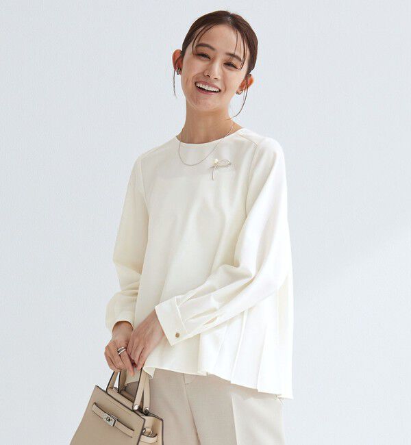 UNITED ARROWS green label relaxing「［size SHORTあり］パウドレ プリーツ ブラウス ウォッシャブル ストレッチ」|シャツ・ブラウス|OFF WHITE