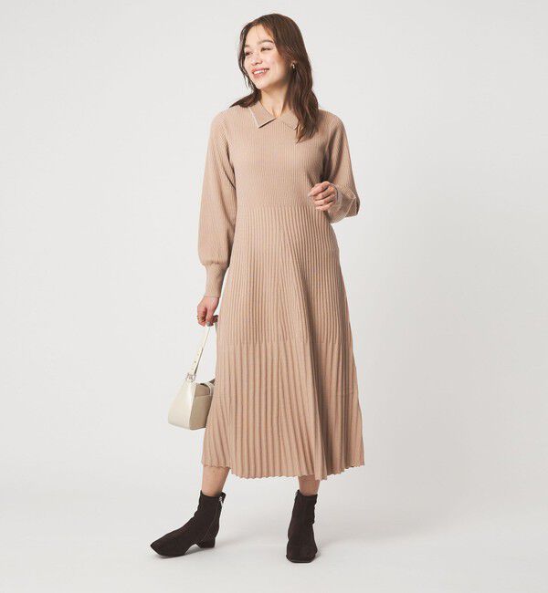 UNITED ARROWS green label relaxing「フィット＆フレア 襟付き ニット ワンピース」|ワンピース|