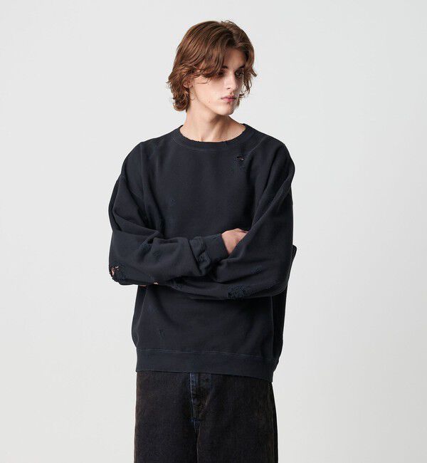 MONKEY TIME「フレンチテリー ディストレスト クルーネック」|Tシャツ・カットソー|BLACK