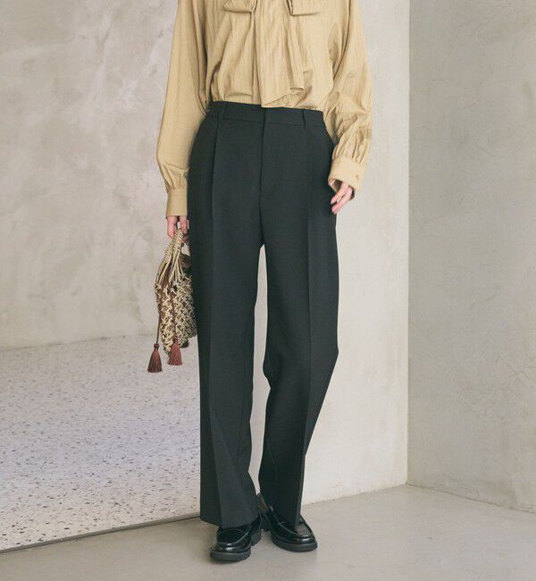 BEAUTY&YOUTH UNITED ARROWS「【WEB限定 Wardrobe DAILY MINIMAL】メランジ タックストレートパンツ ウォッシャブル」|スラックス|BLACK
