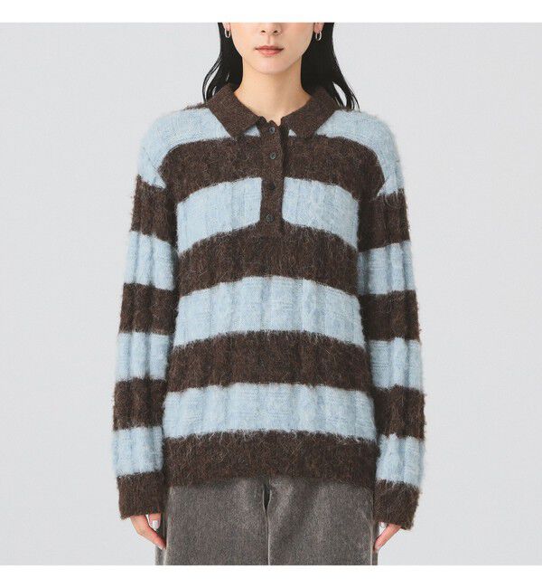 Ray BEAMS 「ワイド ボーダー ポロ ニット」|ニット・セーター|
