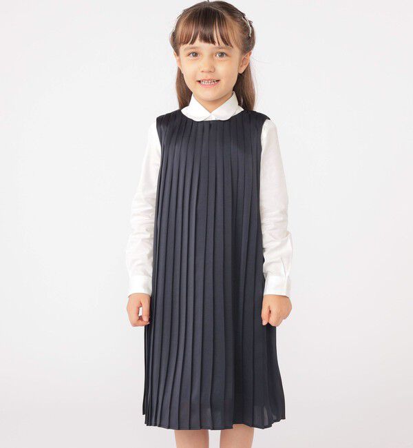 SHIPS KIDS「ARCH&LINE:110～145cm / セレモニー スリーブレス プリーツ ドレス」|ドレス|ネイビー