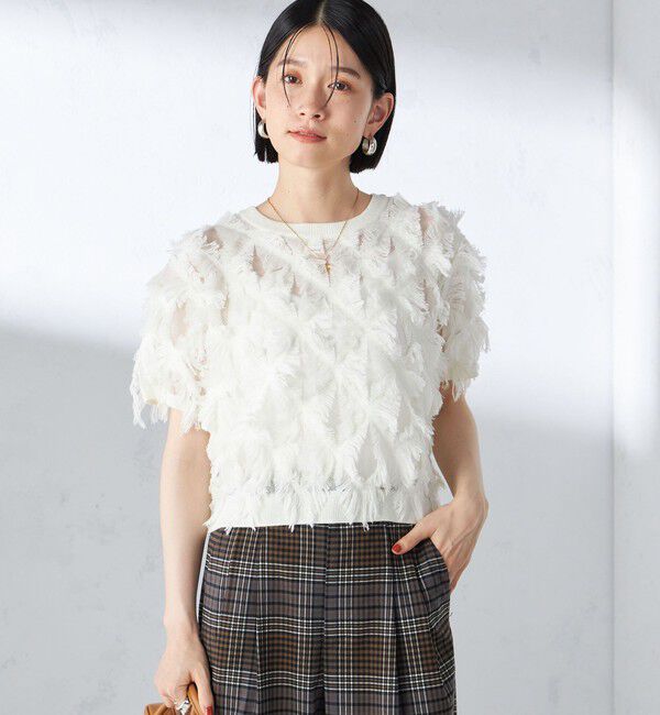 SHIPS for women「〈手洗い可能〉シアー フリンジ ジャカード プルオーバー」|ニット・セーター|