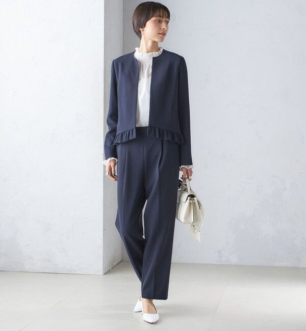 SHIPS for women「〈手洗い可能〉トリアセテート混 裾 フリル ジャケット（セットアップ対応）」|ノーカラージャケット|