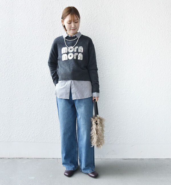 SHIPS for women「【WEB限定】〈手洗い可能〉スパンコール ロゴ ニット」|ニット・セーター|