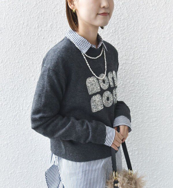 SHIPS for women「【WEB限定】〈手洗い可能〉スパンコール ロゴ ニット」|ニット・セーター|