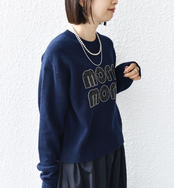 SHIPS for women「【WEB限定】〈手洗い可能〉スパンコール ロゴ ニット」|ニット・セーター|