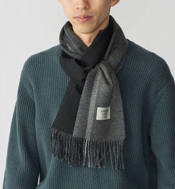 SHIPS「SHIPS: カシミヤ ダブルフェイス パネル マフラー」|マフラー|ブラック