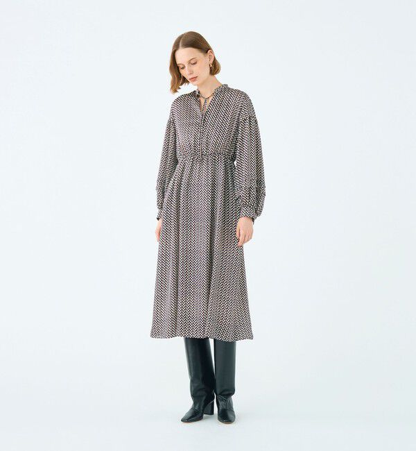 Ballsey「ラグスクエアプリント ウエストギャザーワンピース」|ワンピース|