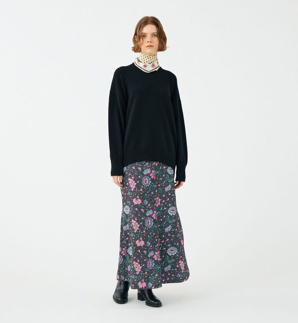 SOULEIADO「ポリエステルサテンプリント ソフトマーメイドスカート」|フレア|