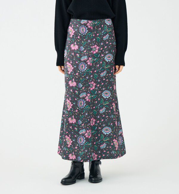 SOULEIADO「ポリエステルサテンプリント ソフトマーメイドスカート」|フレア|