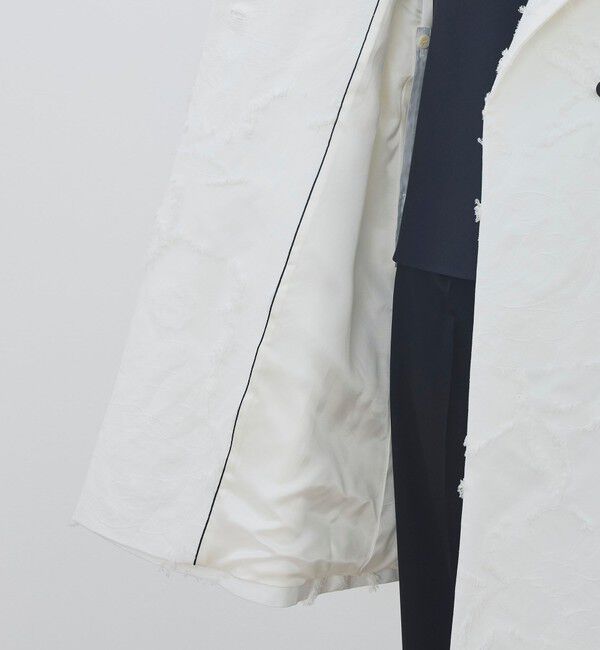 DES PRES「フリンジジャカード オープンカラーコート」|ノーカラーコート|