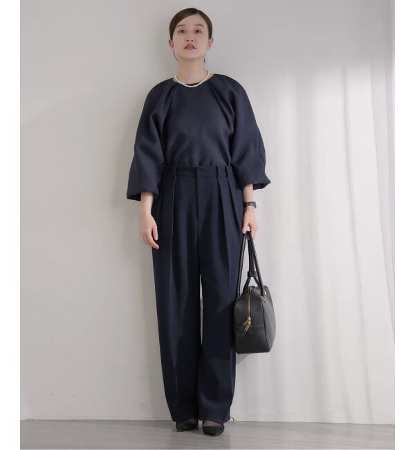 IENA「&NAVY ジョーゼットサイドゴムタックパンツ」|スラックス|