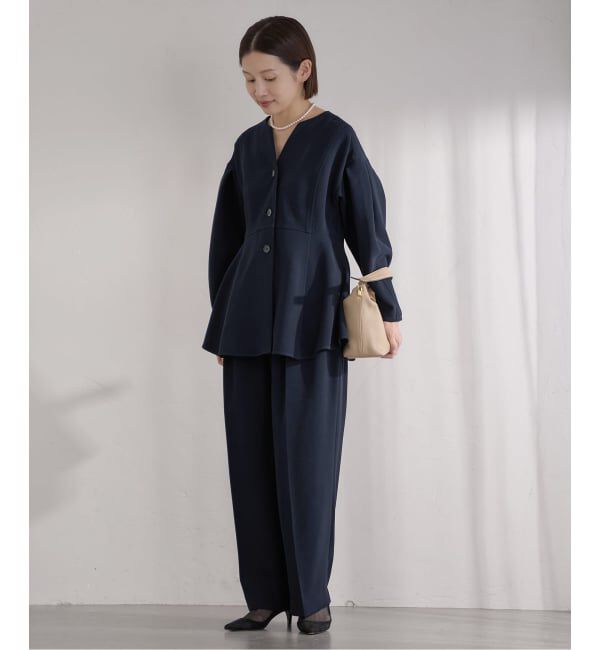 IENA「&NAVY ジョーゼットサイドゴムタックパンツ」|スラックス|