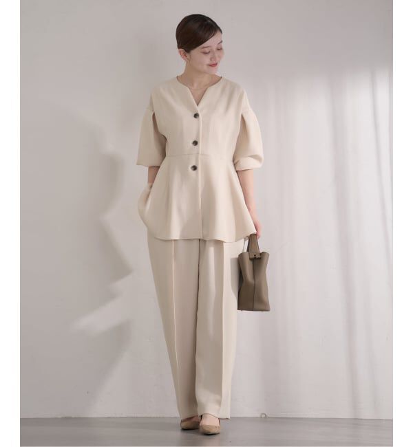 IENA「&NAVY ジョーゼットサイドゴムタックパンツ」|スラックス|