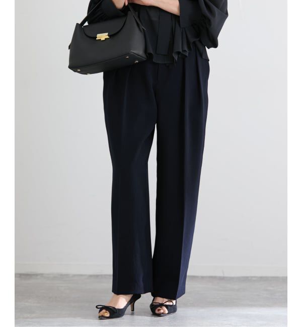 IENA「&NAVY ジョーゼットサイドゴムタックパンツ」|スラックス|ネイビー