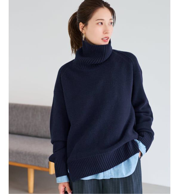 FRAMeWORK「≪WEB先行追加≫AQUA タートルプルオーバー」|ニット・セーター|ネイビー