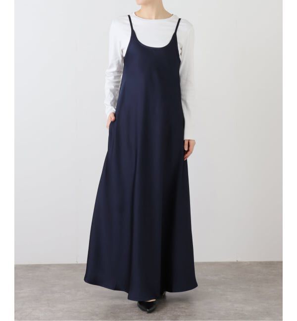  「GREEN BUTTER/グリーンバター シルキーUネックドレス」|ワンピース|ネイビー