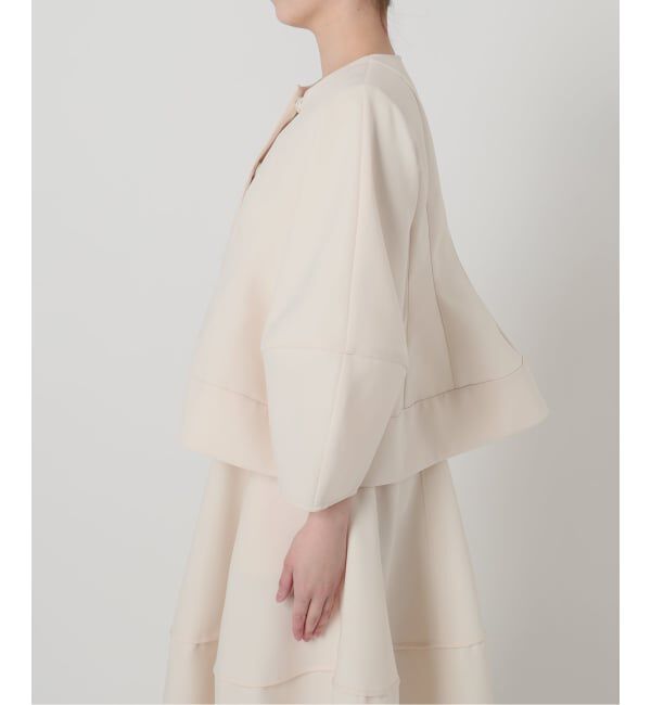  「《予約》【洗える】ボンディングショートペプラムジャケット」|ノーカラージャケット|