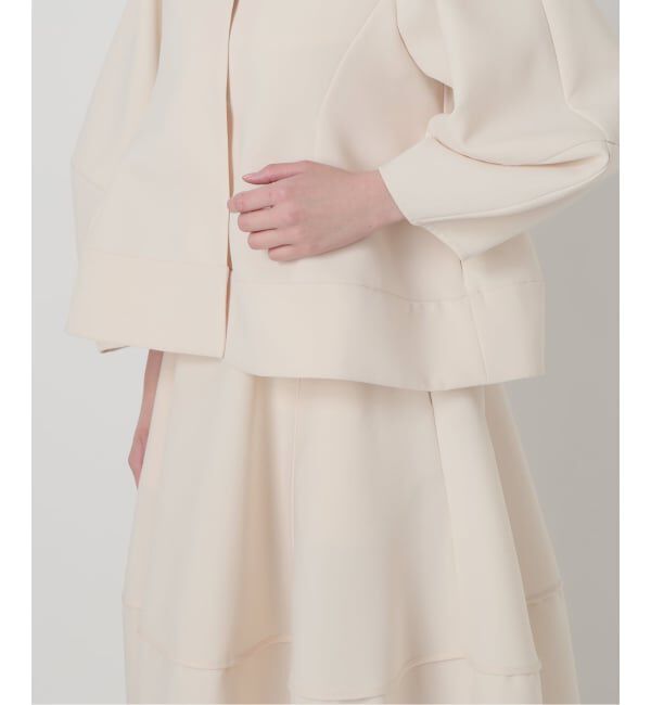  「《予約》【洗える】ボンディングショートペプラムジャケット」|ノーカラージャケット|