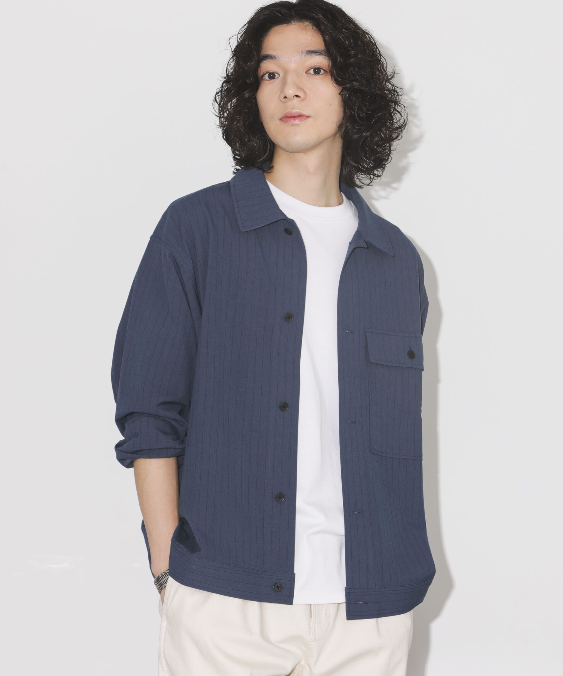 nano･universe「シルキーストライプジャージーブルゾン」|ブルゾン・スタジャン|