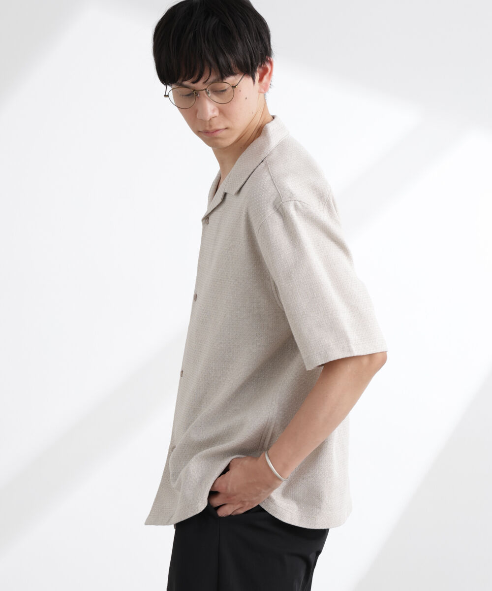 nano･universe「コットンリネン交織開襟シャツ 半袖」|シャツ・ブラウス|ベージュ