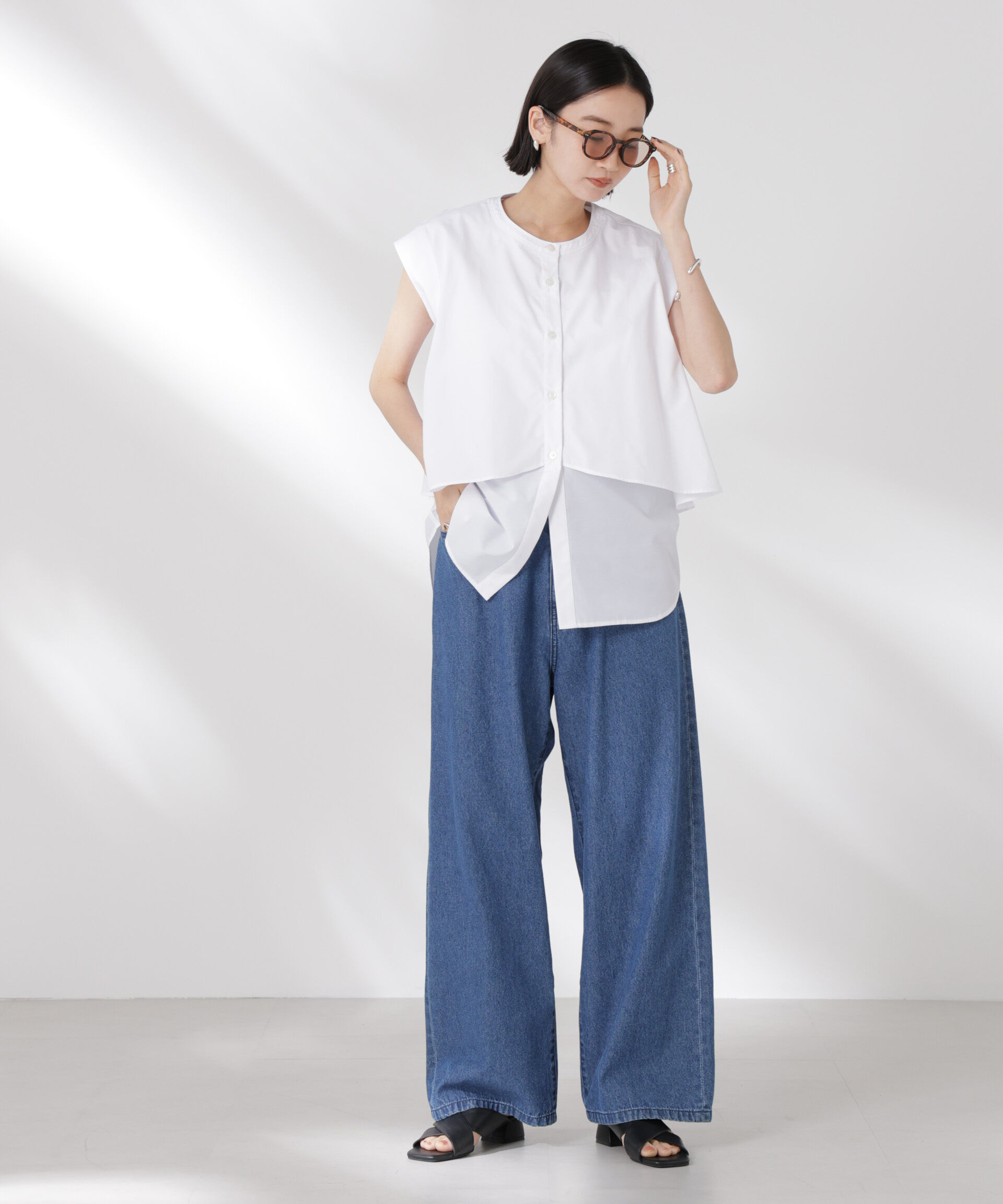 nano･universe「フロントフレアケープカラーノースリーブシャツ」|シャツ・ブラウス|