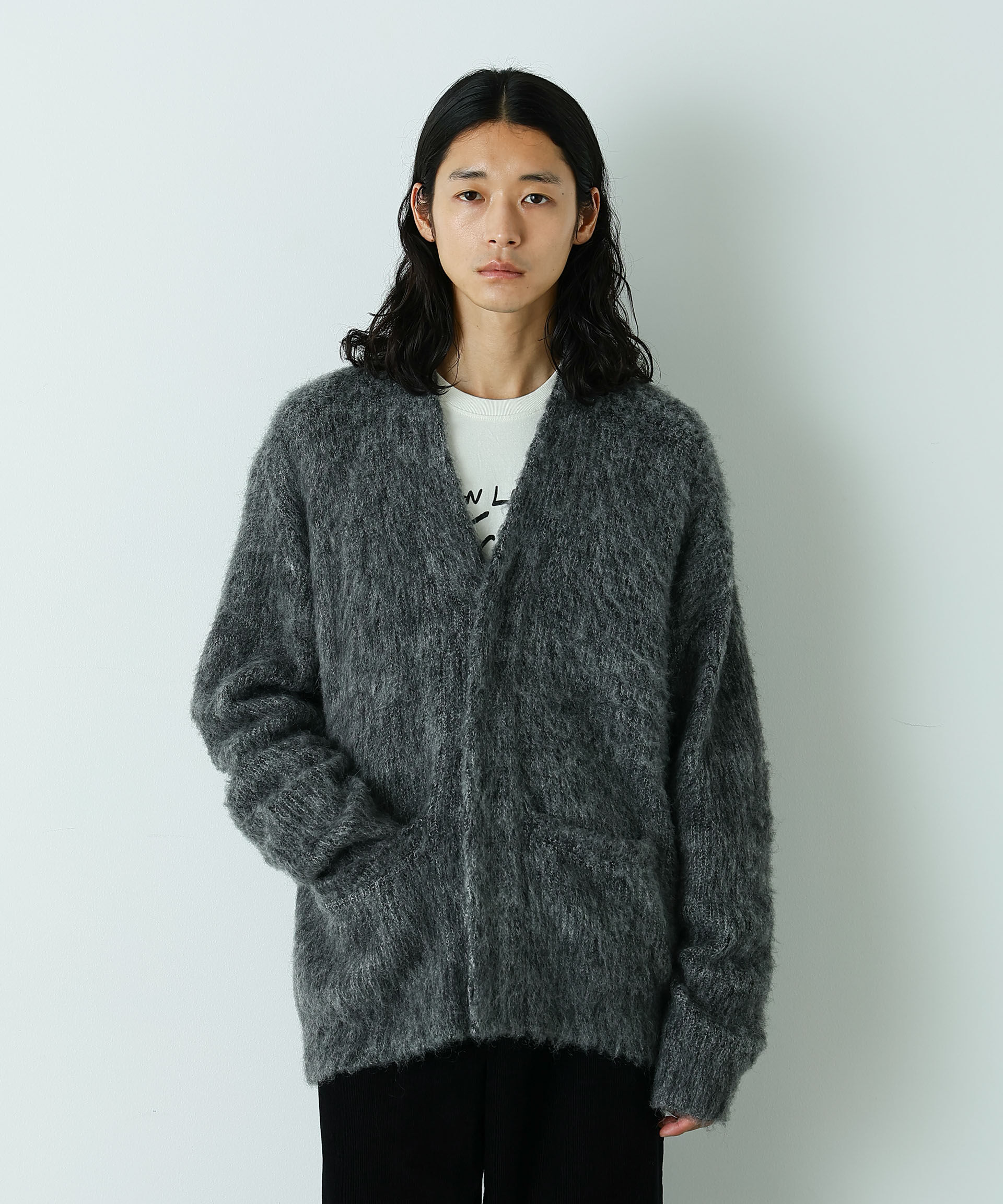 nano･universe「｢HOTEL PALACE｣ フライフロントミックスシャギーカーディガン」|ニット・セーター|チャコール3
