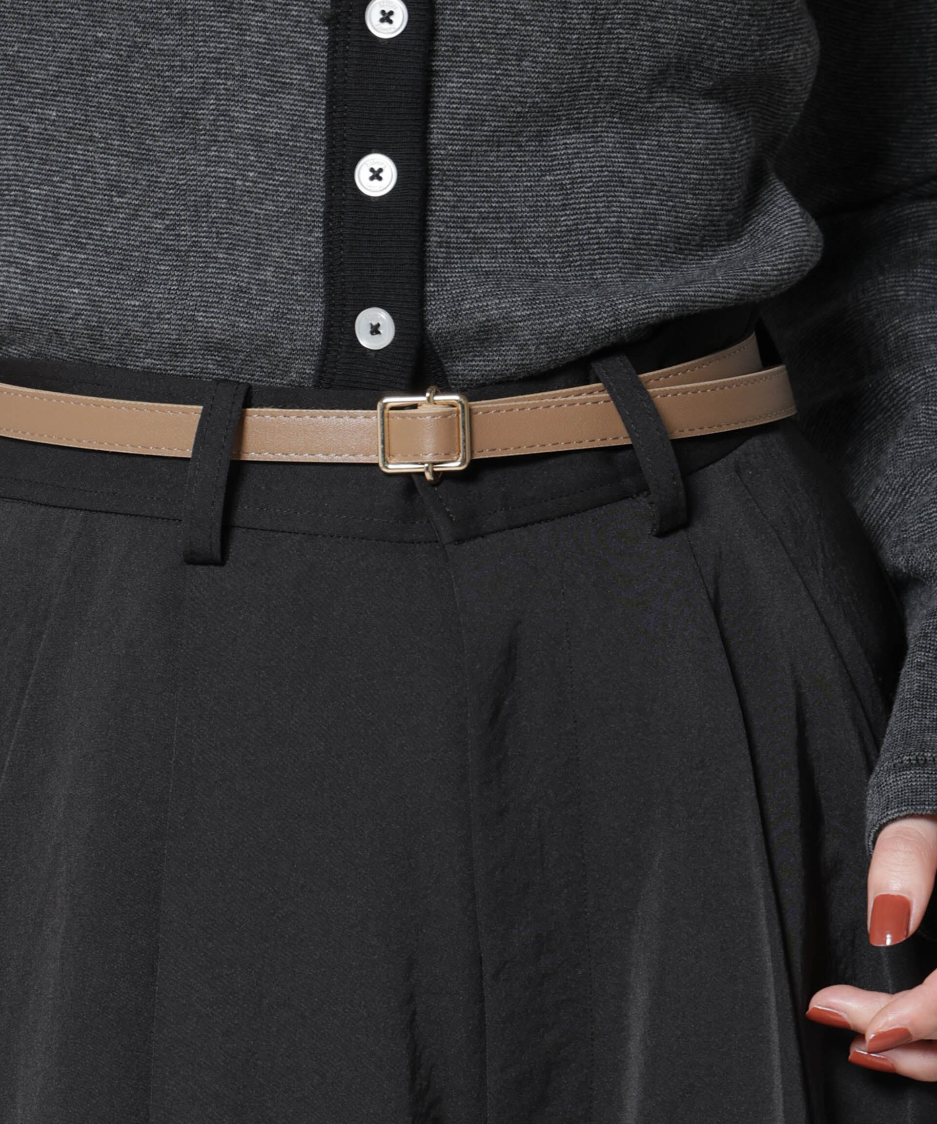 nano･universe「無段階調整 スクエア型バックルベルト」|ベルト|ベージュ