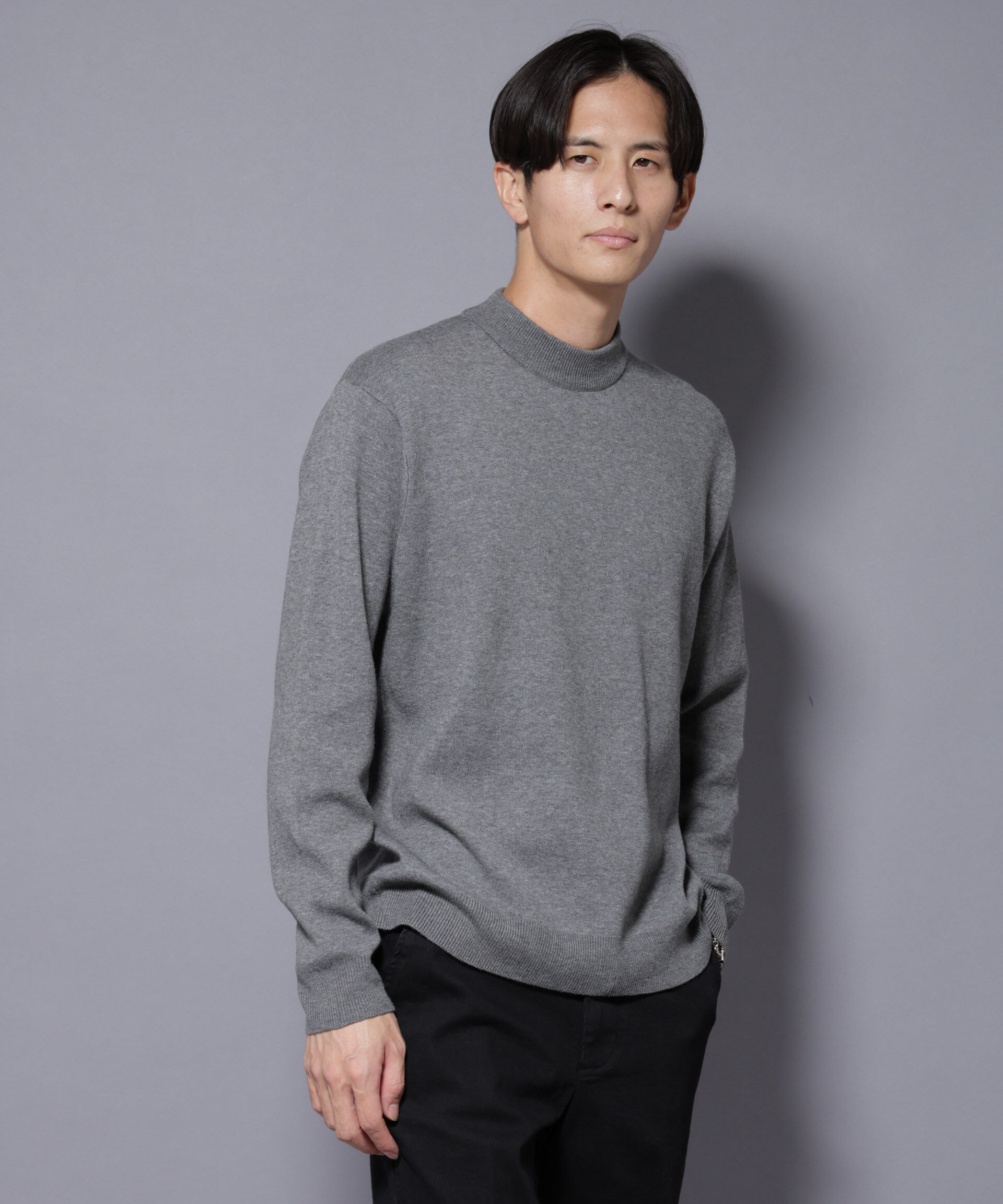 nano･universe「シルク混モックネックニット」|ニット・セーター|グレー