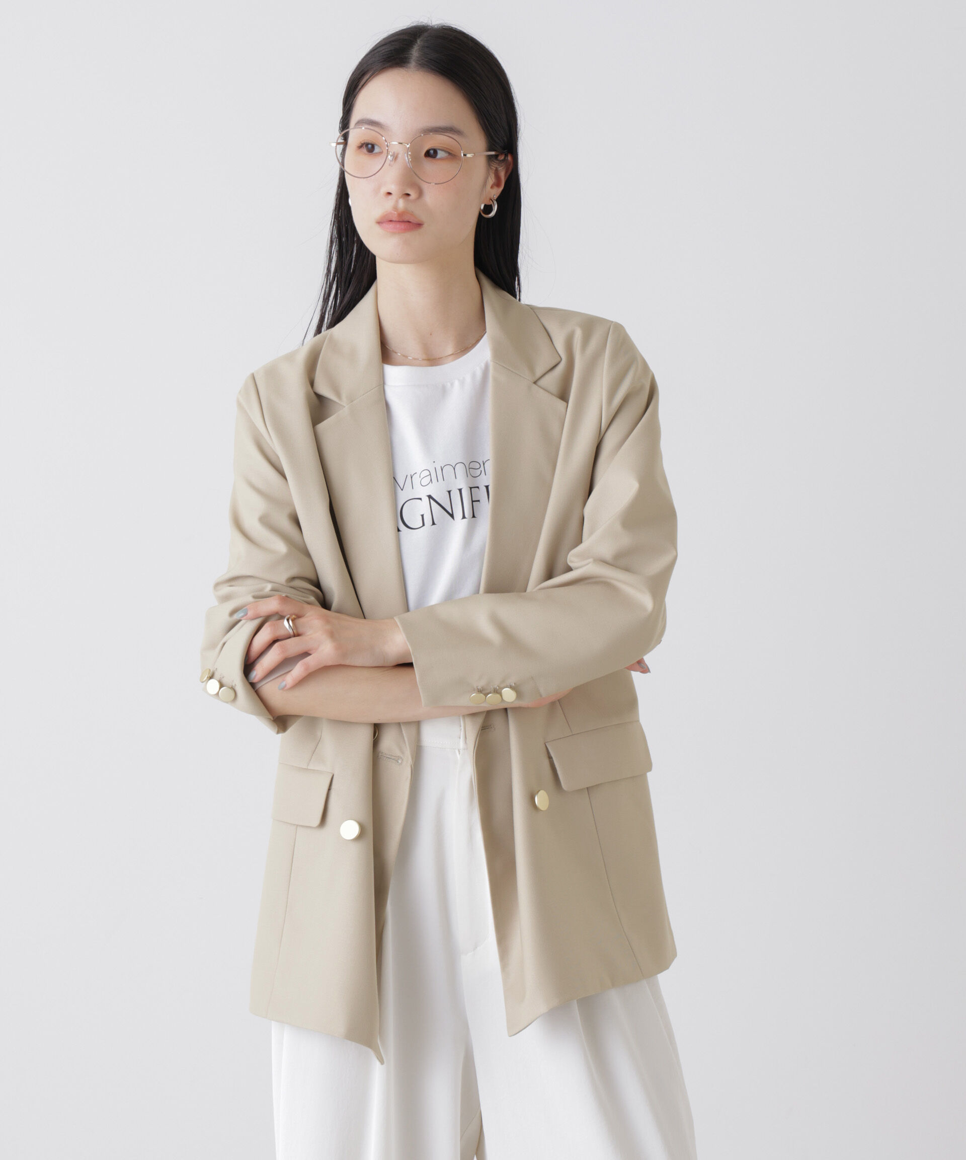 nano･universe「ダブルブレストジャケット」|テーラードジャケット|ライトベージ 1