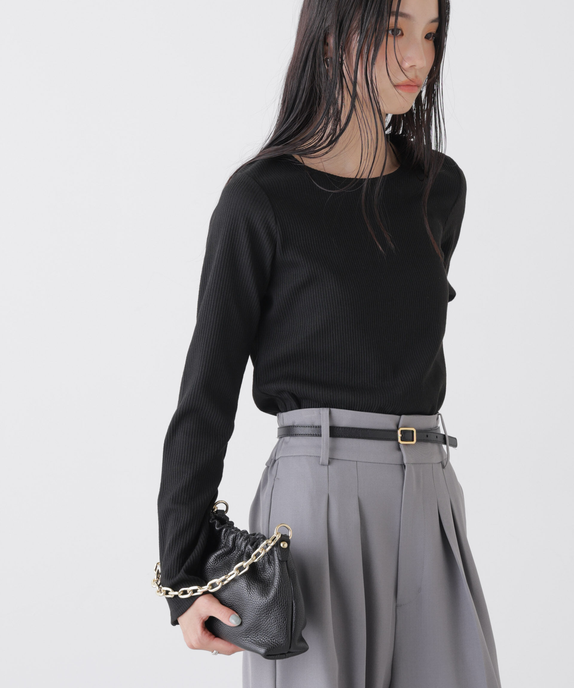 nano･universe「メタルボタンスリーブクルーネックリブカットトップス」|Tシャツ・カットソー|