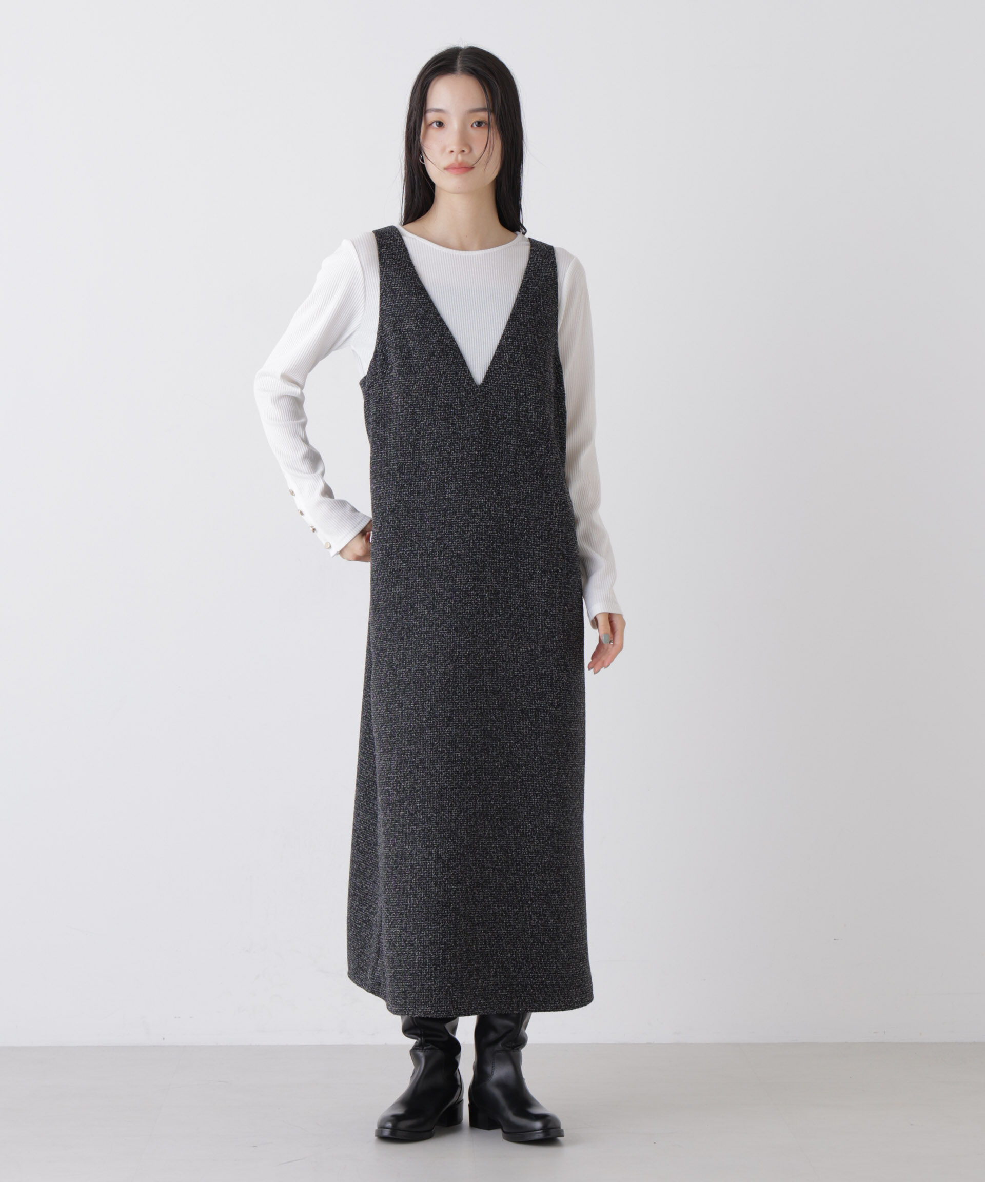 nano･universe「メタルボタンスリーブクルーネックリブカットトップス」|Tシャツ・カットソー|