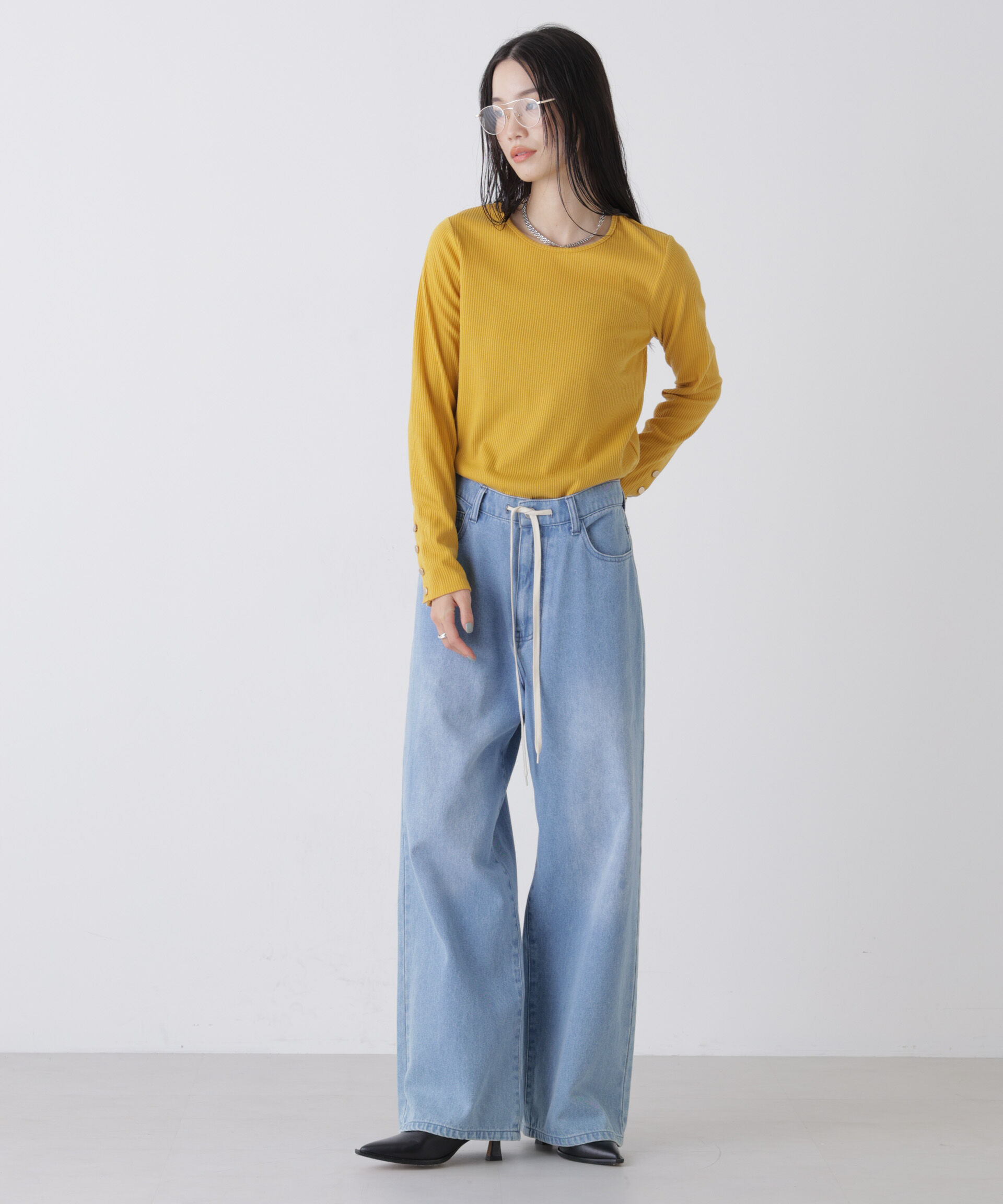 nano･universe「メタルボタンスリーブクルーネックリブカットトップス」|Tシャツ・カットソー|