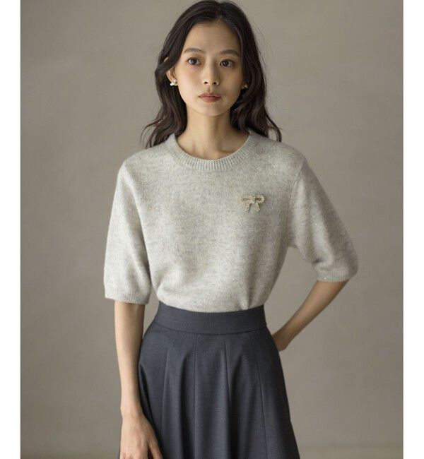 組曲「【加藤ローサさん着用 / 襟取り外し可】スパンコールヤーン 5分袖ニット」|ニット・セーター|