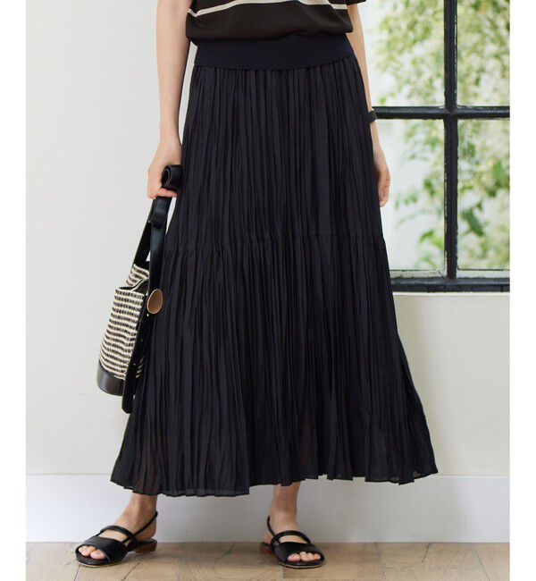 自由区「【接触冷感・洗える】ハンドワッシャープリーツ スカート」|スカート|ブラック