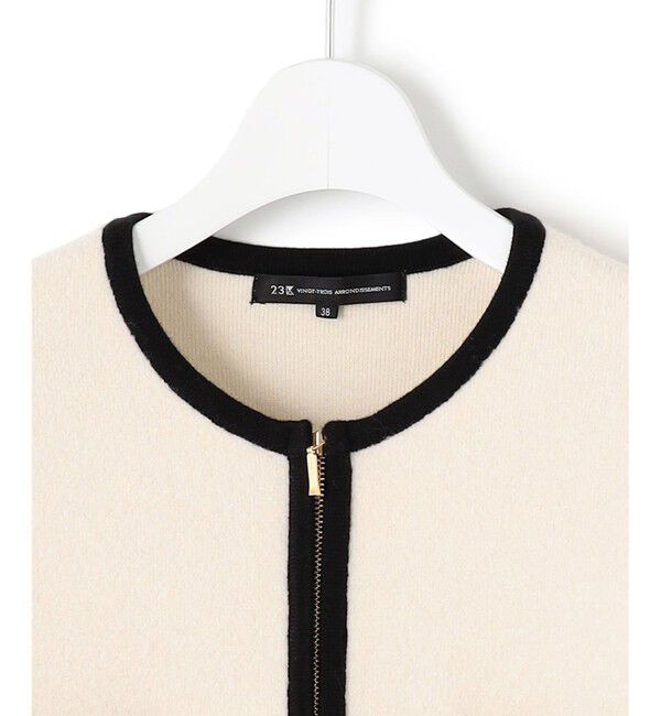 23区「【洗える】ミニブークレニット バイカラー ジャケット」|カーディガン|