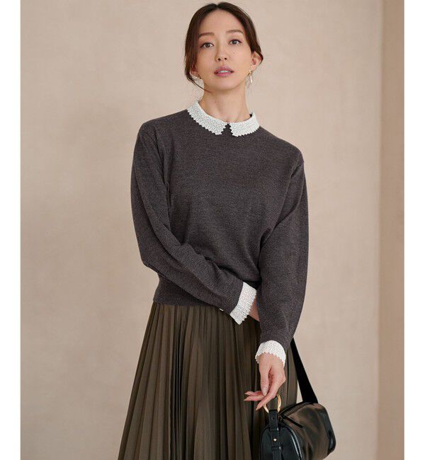 23区「【VERY・CLASSY.掲載/洗える】エンブロイダリー ジオメトリックレースコンビ ニット」|ニット・セーター|