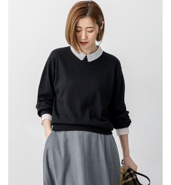 23区「【VERY・CLASSY.掲載/洗える】エンブロイダリー ジオメトリックレースコンビ ニット」|ニット・セーター|