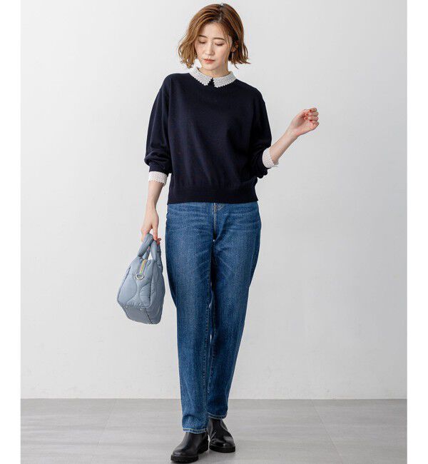 23区「【VERY・CLASSY.掲載/洗える】エンブロイダリー ジオメトリックレースコンビ ニット」|ニット・セーター|