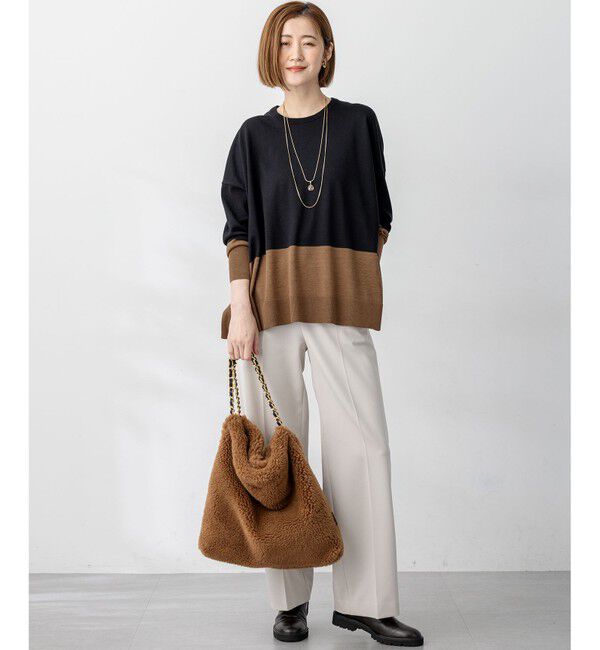 23区「【洗える】ウーステッドウール カラーブロック ニット」|ニット・セーター|