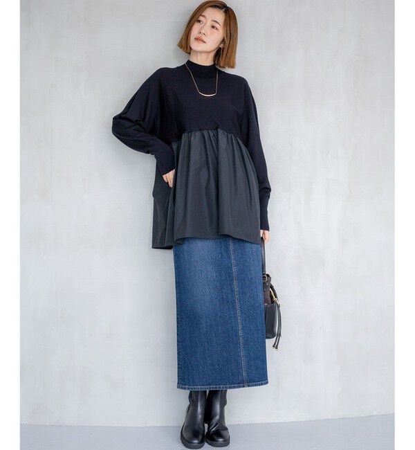 23区「【洗える】ギャザープルオーバー コンビ ニット」|ニット・セーター|