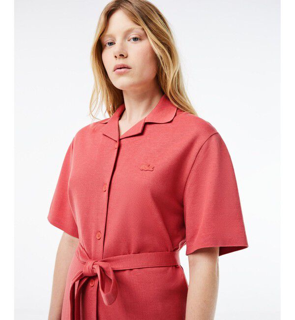 LACOSTE「オーガニックコットン リネン 鹿の子 オープンカラー シャツワンピース ドレス」|ワンピース|