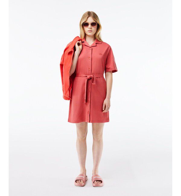 LACOSTE「オーガニックコットン リネン 鹿の子 オープンカラー シャツワンピース ドレス」|ワンピース|